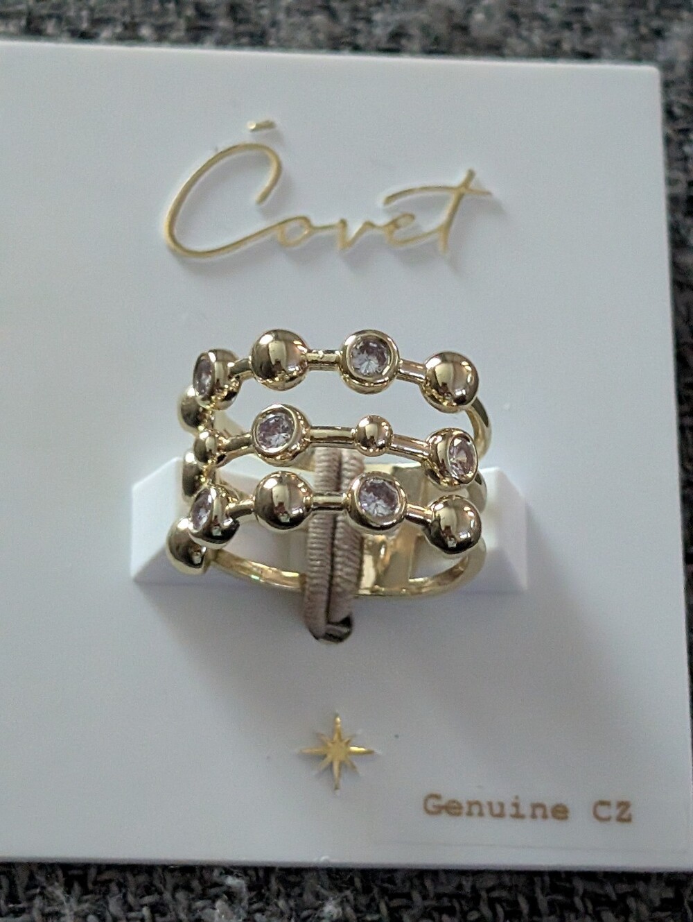 Covet Gold-Tone Multi-Row CZ Accent Ring